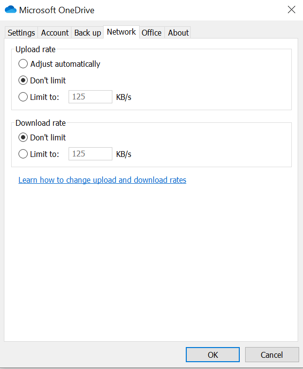 OneDrive Throttling Settings