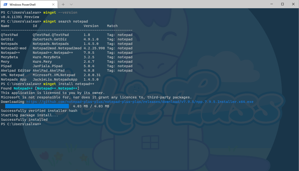 Installing Notepad++ with WinGet