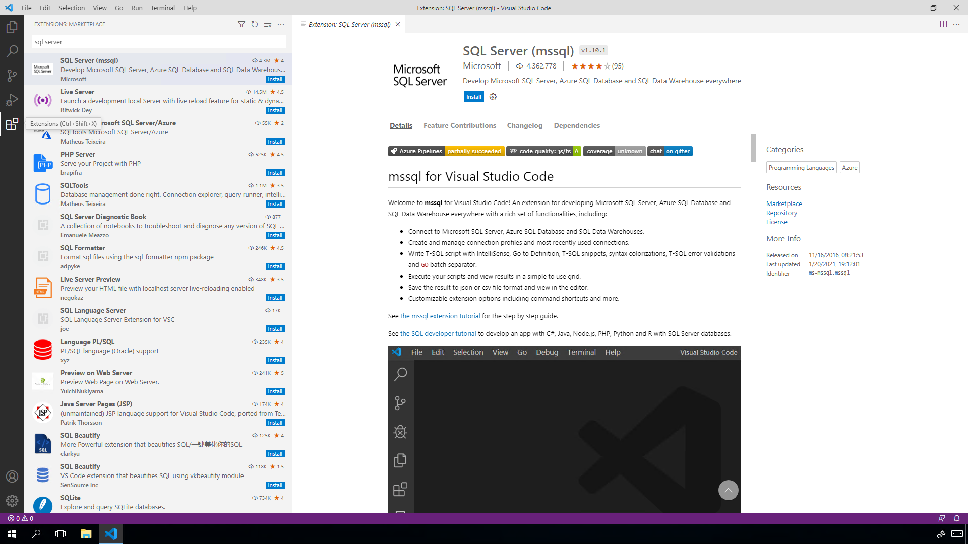 SQL Server VS Code Extension