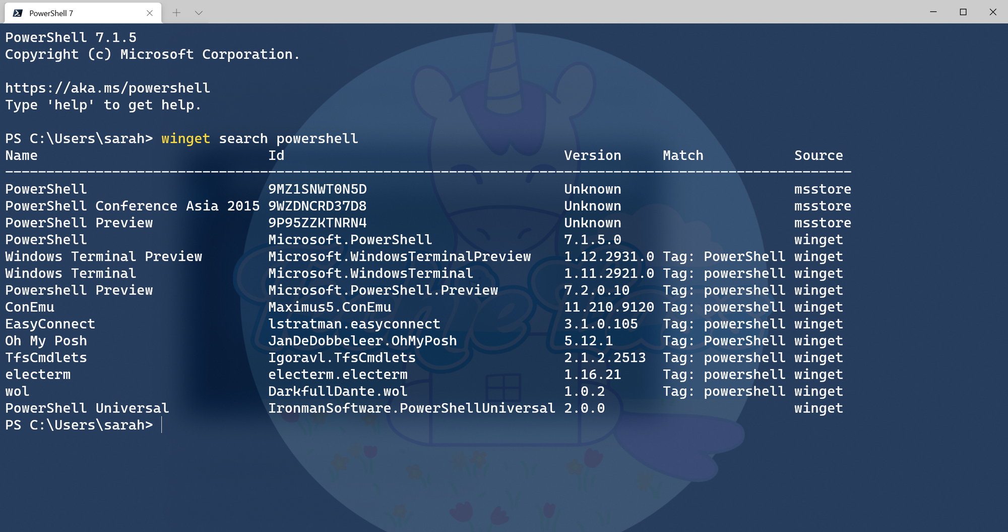 PowerShell options within Windows Package Manager