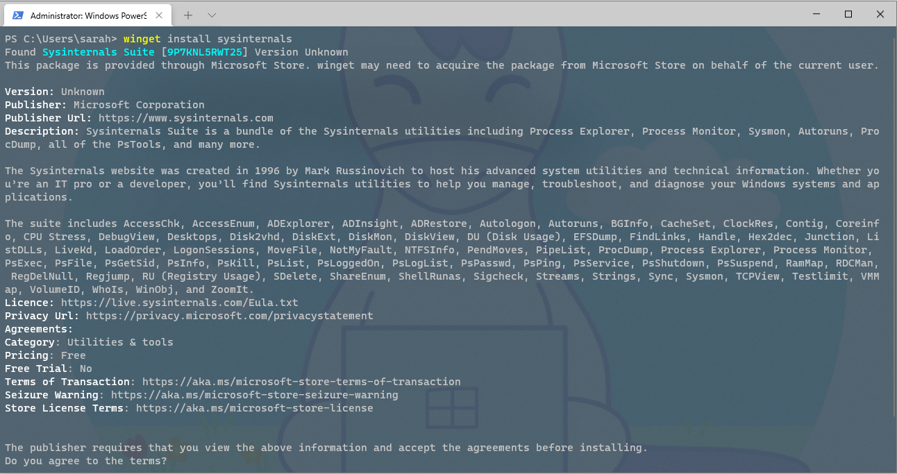 Installing SysInternals with Windows Package Manager