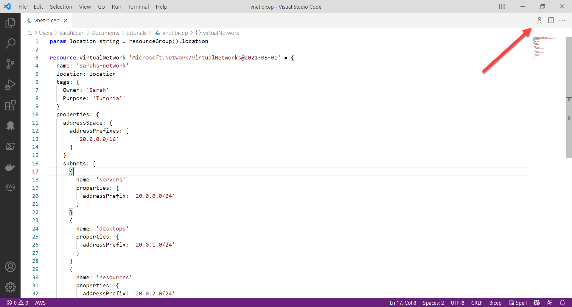 Azure Bicep visualiser button inside Visual Studio Code