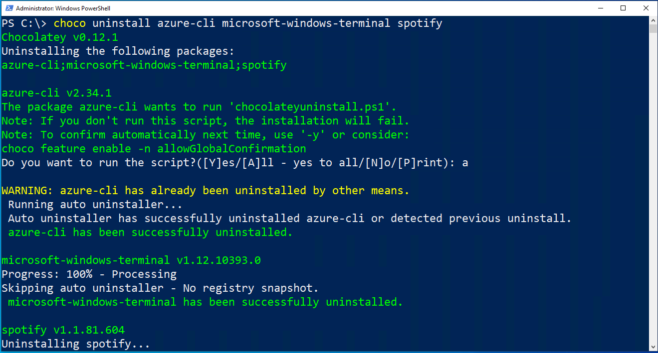 Uninstall multiple bits of software with Chocolatey