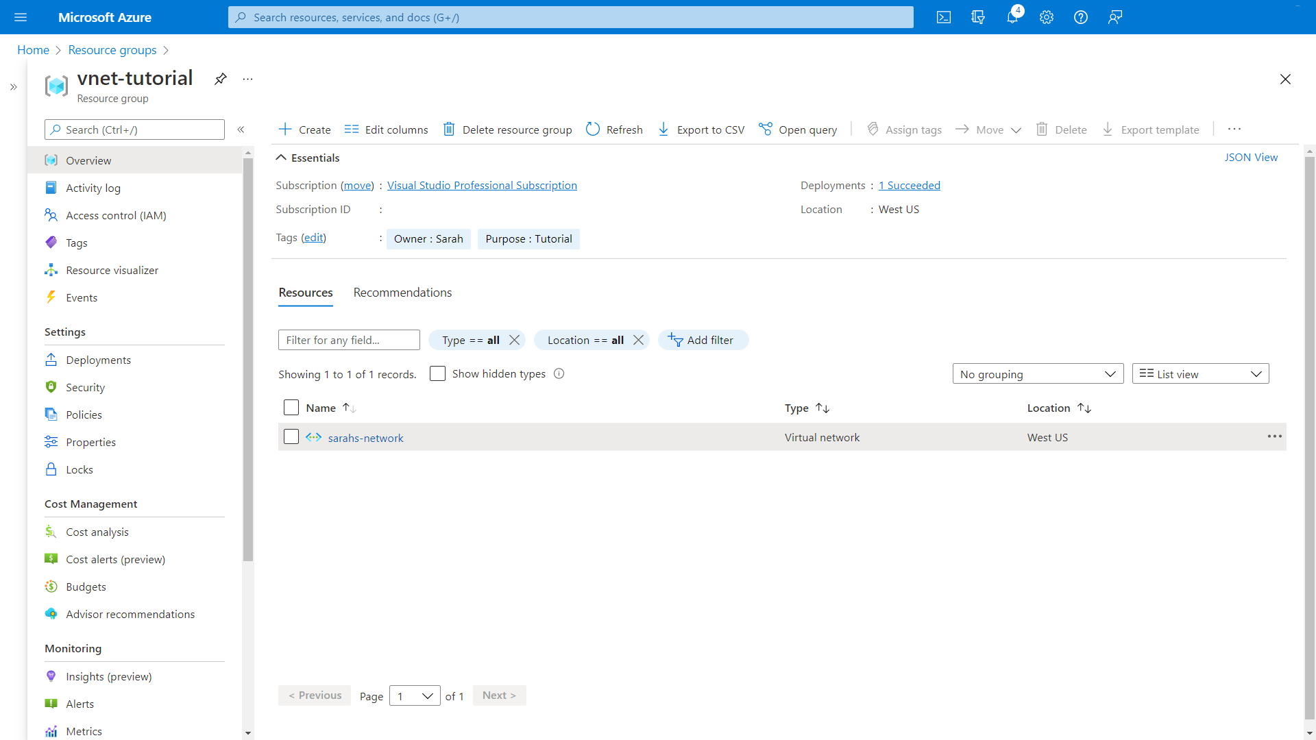 Deployed resource within Azure