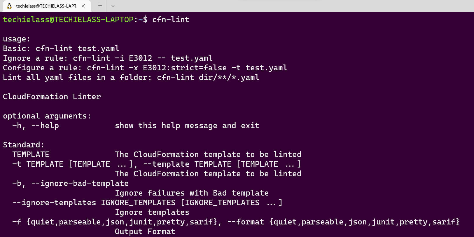 cfn-lint with a Ubuntu terminal