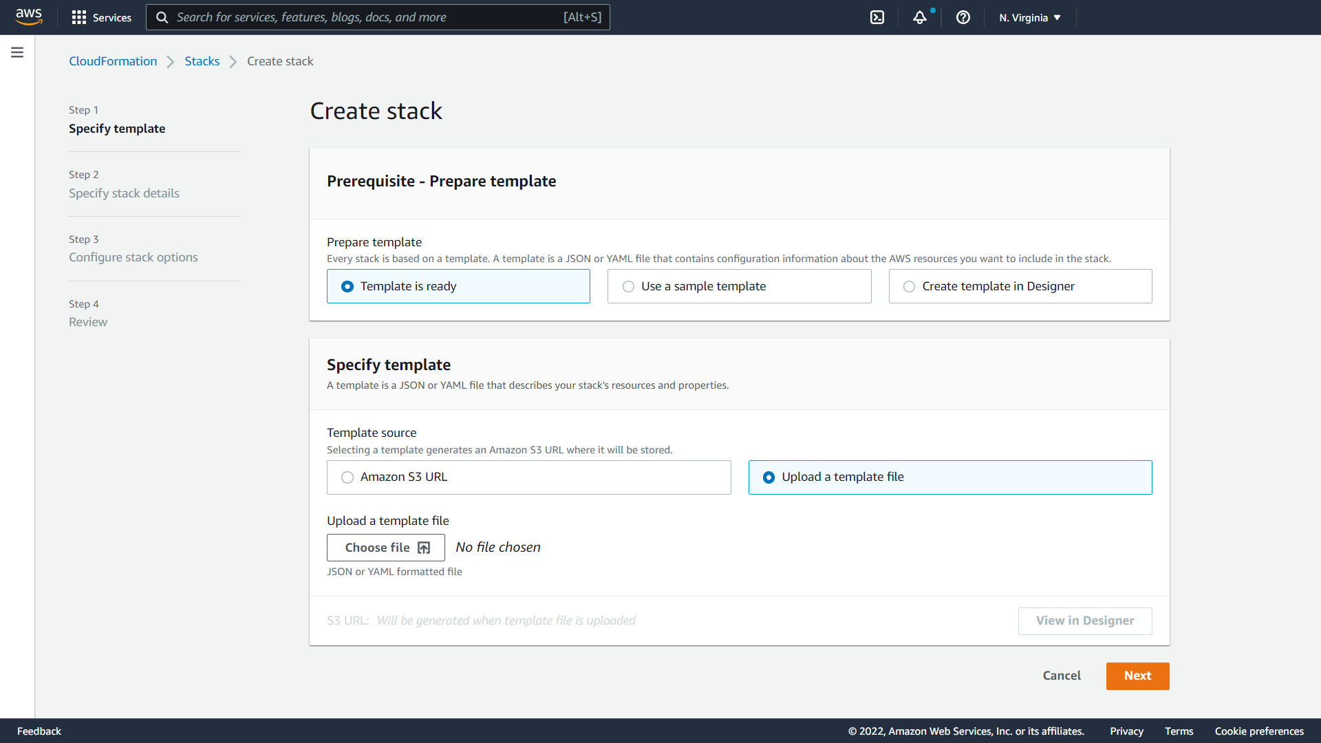 Create stack within AWS CloudFormation