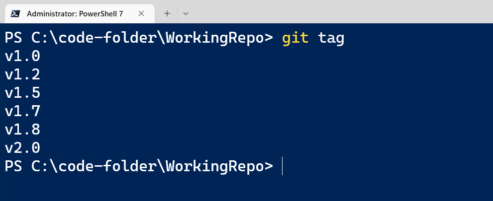 Use Git Tag to list tags