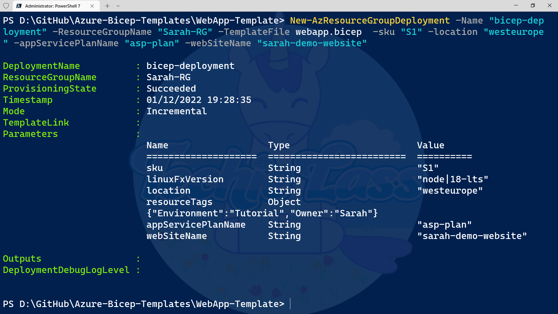 PowerShell - Azure Bicep deployment output