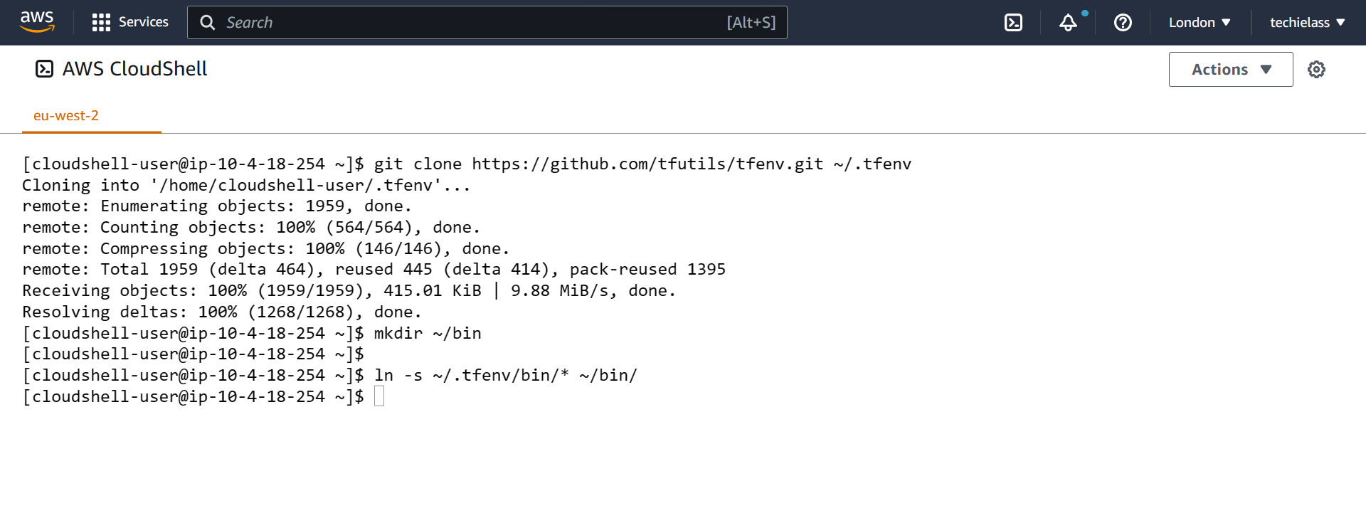 AWS CloudShell configure Terraform install