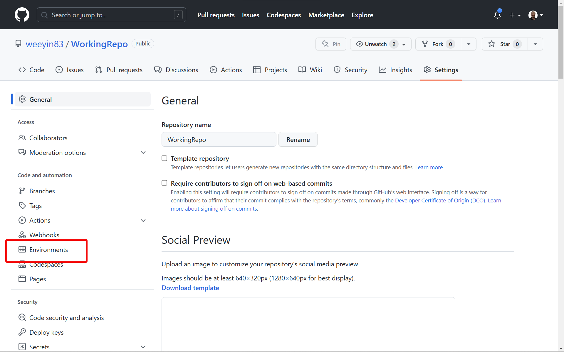 GitHub menu