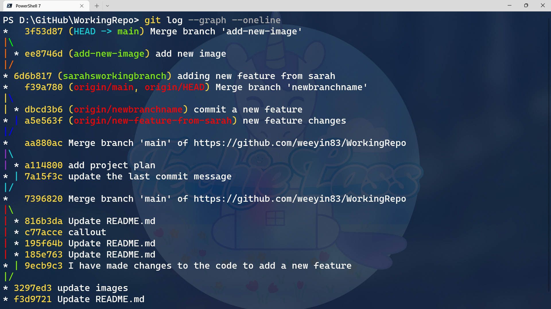 git log with a graph