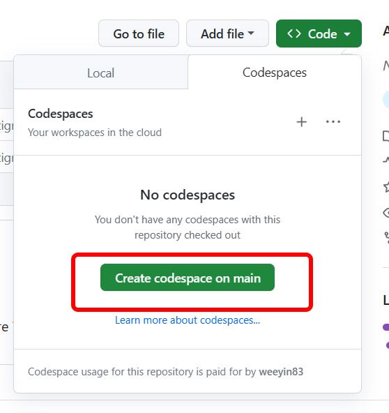 Create a new GitHub Codespace