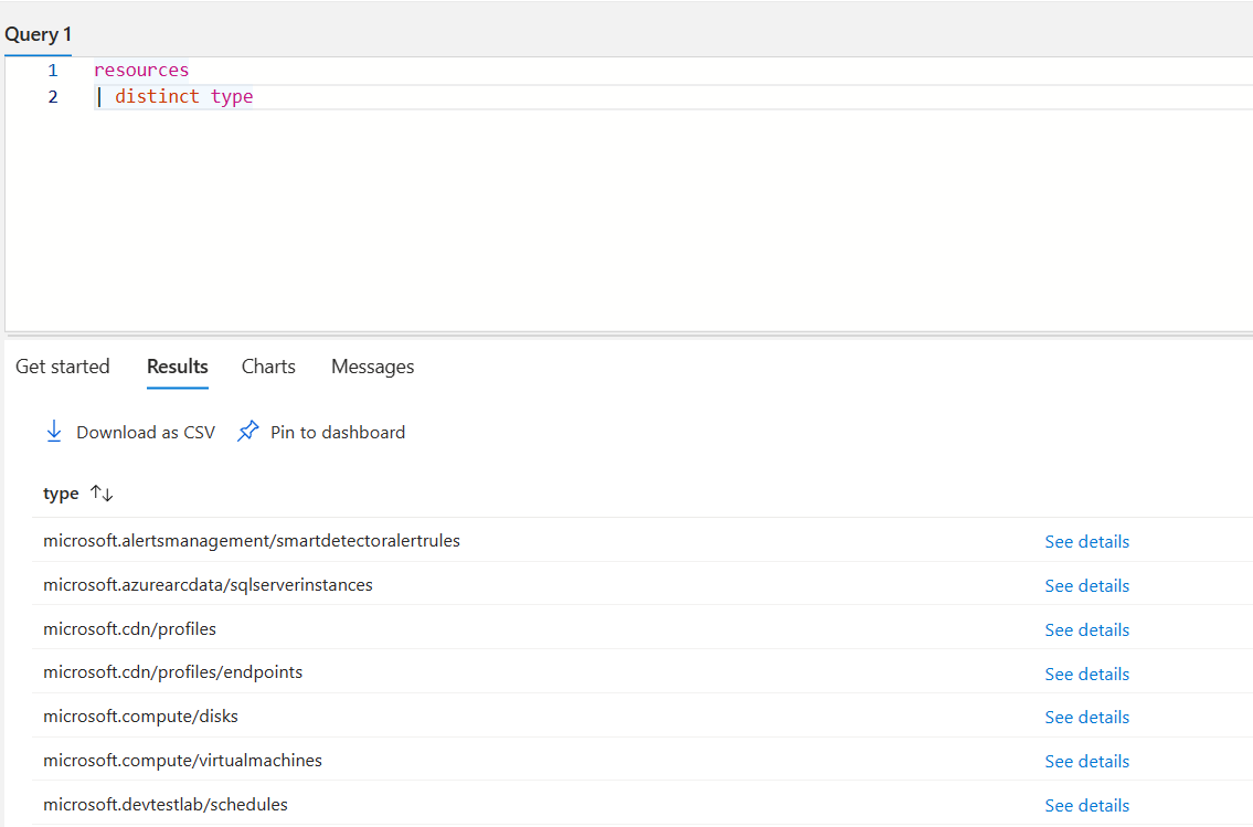Azure Resource Graph query results