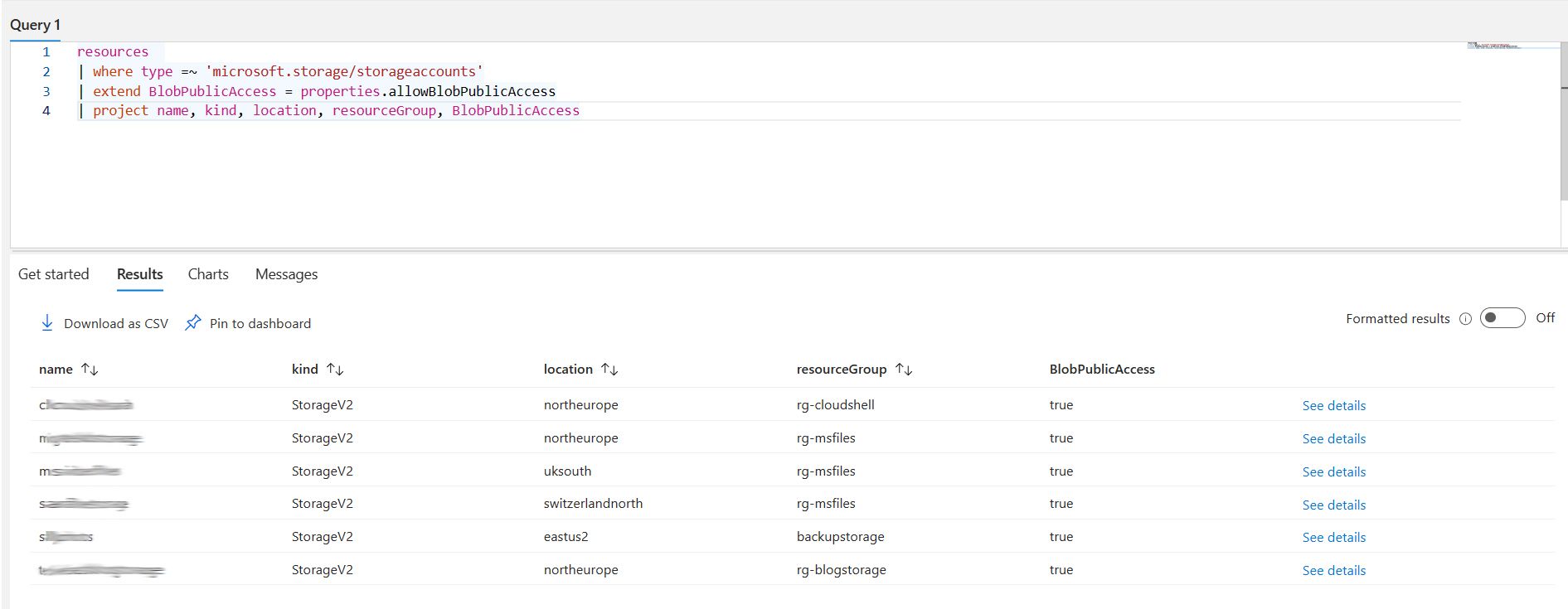 Azure Resource Graph Query results