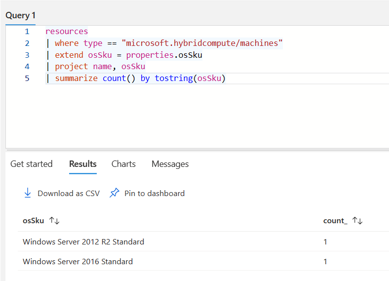 Azure Resource Graph query results