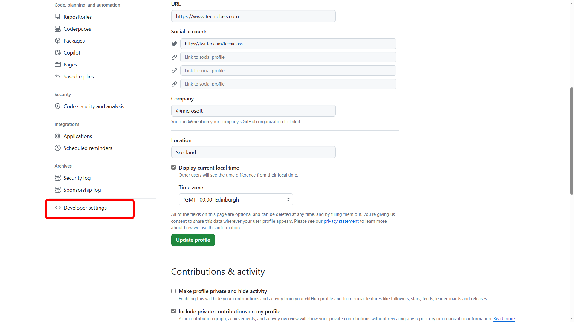 GitHub Developer Settings