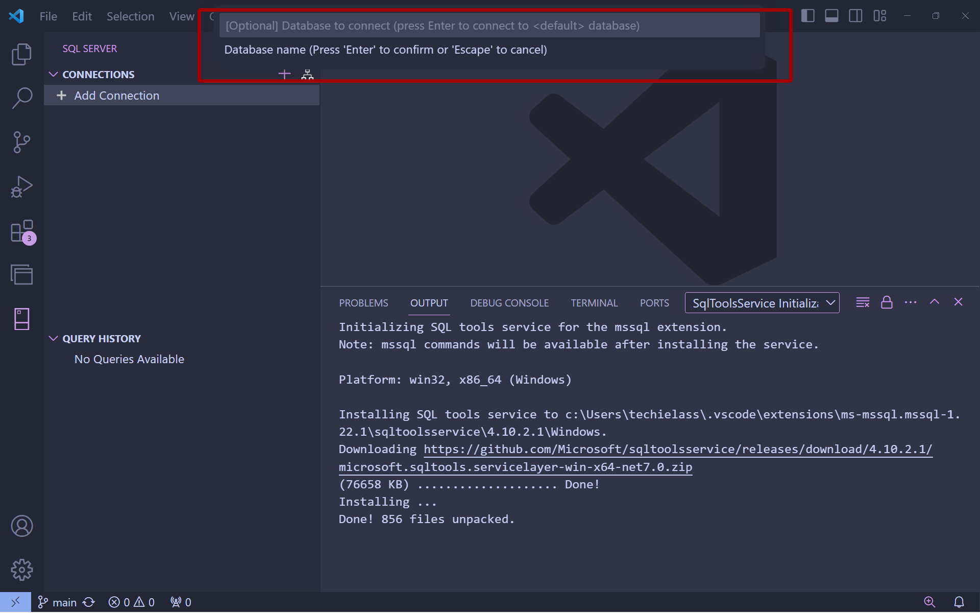 SQL Server VS Code SQL Server Database Name