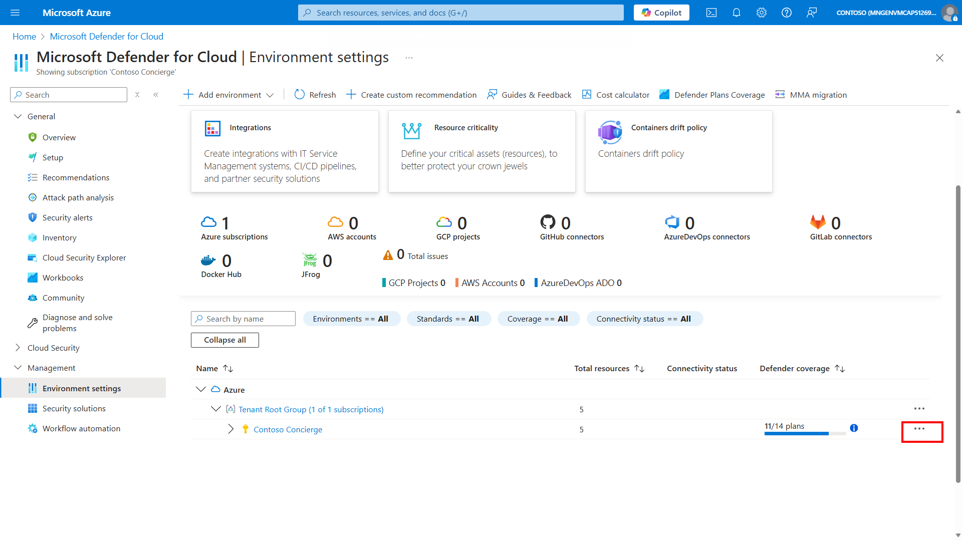 Microsoft Defender for Cloud environment settings