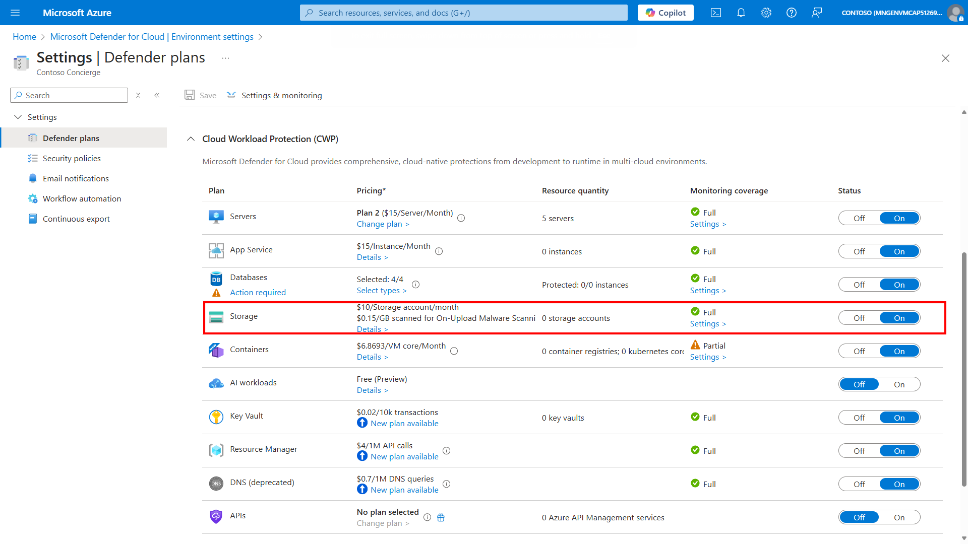 Microsoft Defender for Cloud defender settings