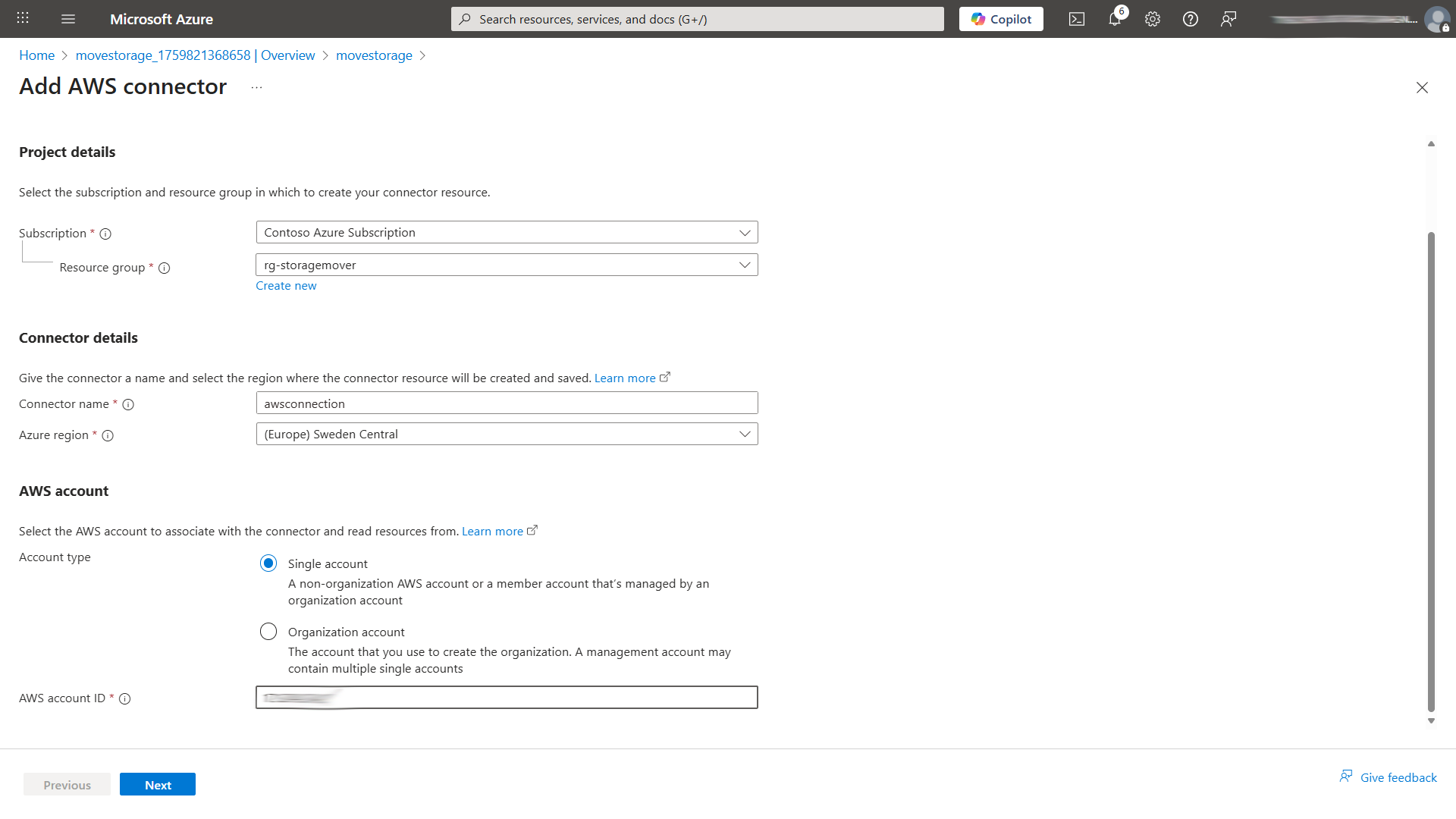 Azure Portal AWS Connector