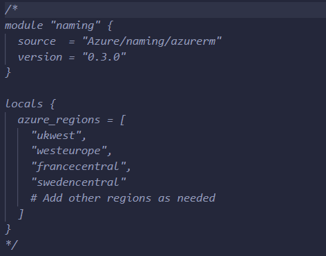 Terraform multi-line comment example