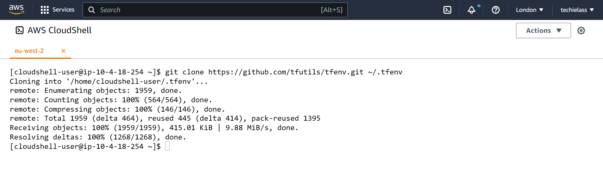 Install terraform in the aws cloudshell